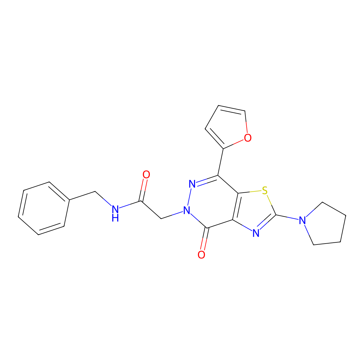 N-benzyl-2-(7-(furan-2-yl)-4-oxo-2-(pyrrolidin-1-yl)thiazolo[4,5-d]pyridazin-5(4H)-yl)acetamide molecular structure, CAS 1105207-26-8