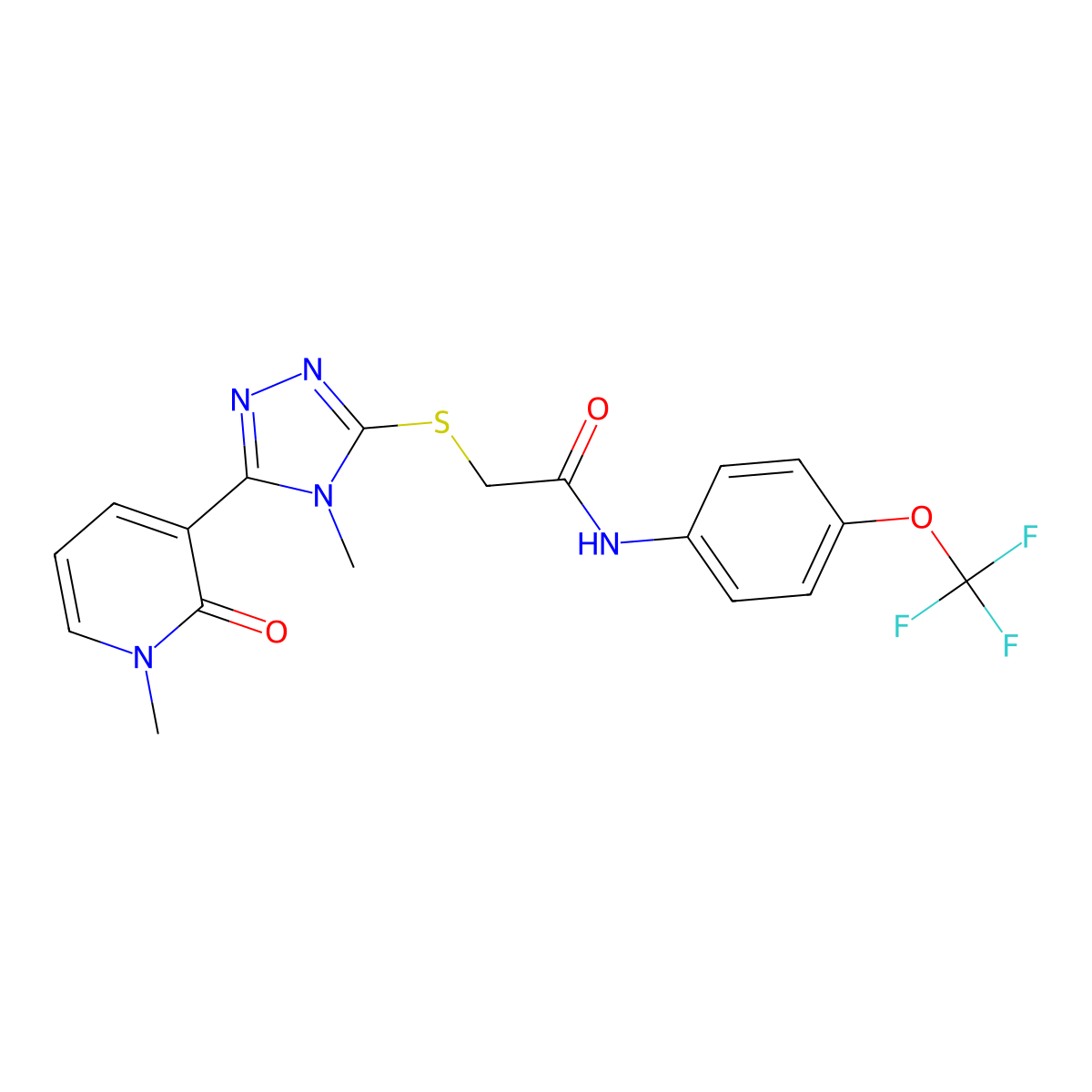 2-((4-methyl-5-(1-methyl-2-oxo-1,2-dihydropyridin-3-yl)-4H-1,2,4-triazol-3-yl)thio)-N-(4-(trifluoromethoxy)phenyl)acetamide molecular structure, CAS 1105207-27-9