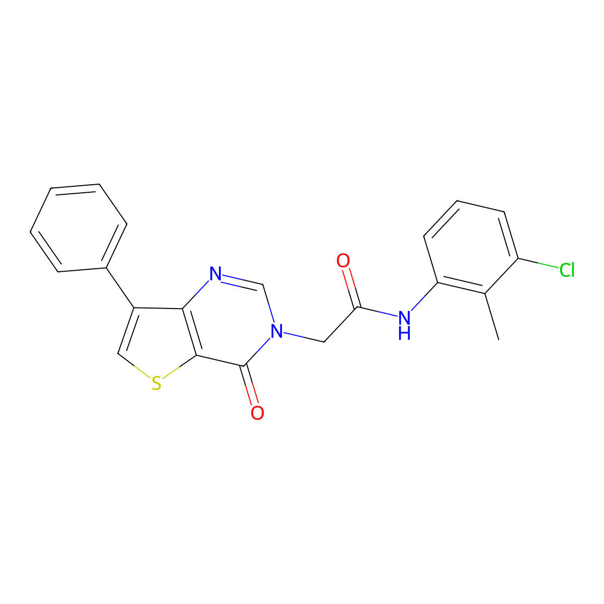 N-(3-chloro-2-methylphenyl)-2-(4-oxo-7-phenylthieno[3,2-d]pyrimidin-3(4H)-yl)acetamide molecular structure, CAS 1105207-28-0