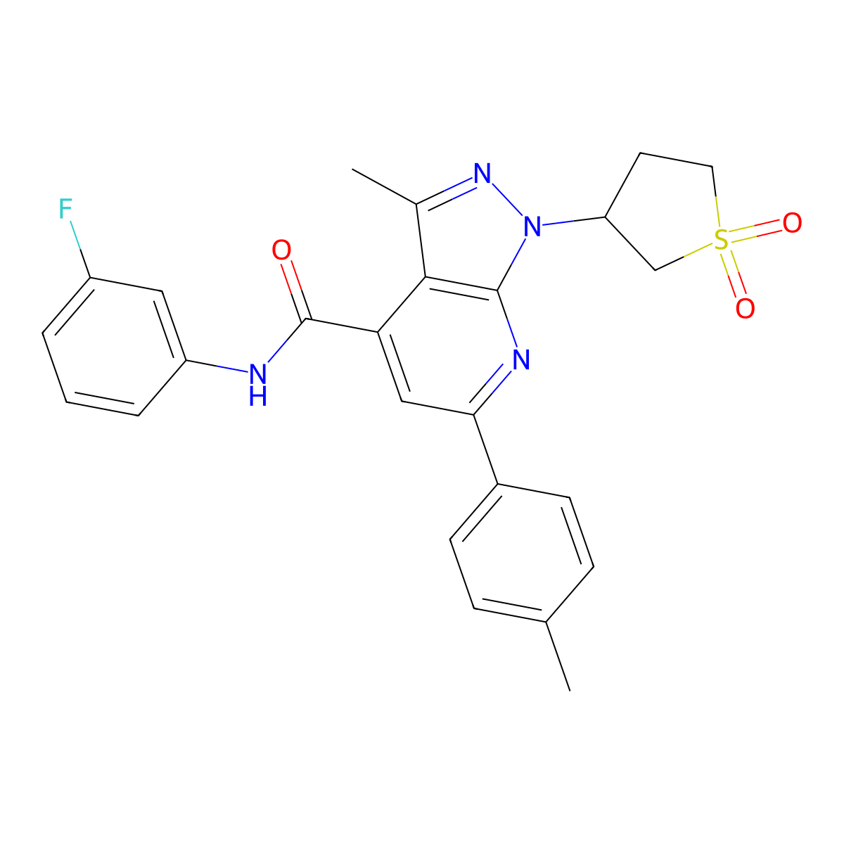 1-(1,1-dioxidotetrahydrothiophen-3-yl)-N-(3-fluorophenyl)-3-methyl-6-(p-tolyl)-1H-pyrazolo[3,4-b]pyridine-4-carboxamide molecular structure, CAS 1105207-30-4