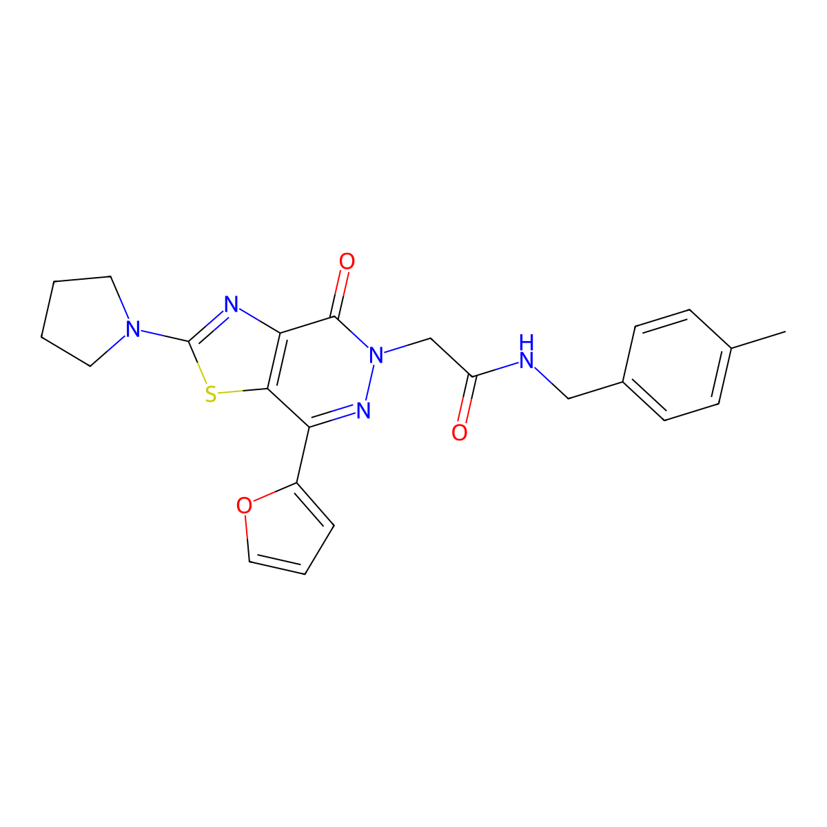 2-(7-(furan-2-yl)-4-oxo-2-(pyrrolidin-1-yl)thiazolo[4,5-d]pyridazin-5(4H)-yl)-N-(4-methylbenzyl)acetamide molecular structure, CAS 1105207-31-5