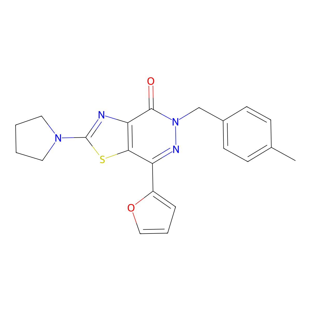 7-(furan-2-yl)-5-(4-methylbenzyl)-2-(pyrrolidin-1-yl)thiazolo[4,5-d]pyridazin-4(5H)-one molecular structure, CAS 1105207-37-1