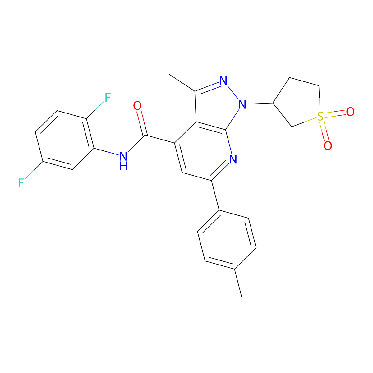 N-(2,5-difluorophenyl)-1-(1,1-dioxidotetrahydrothiophen-3-yl)-3-methyl-6-(p-tolyl)-1H-pyrazolo[3,4-b]pyridine-4-carboxamide molecular structure, CAS 1105207-42-8
