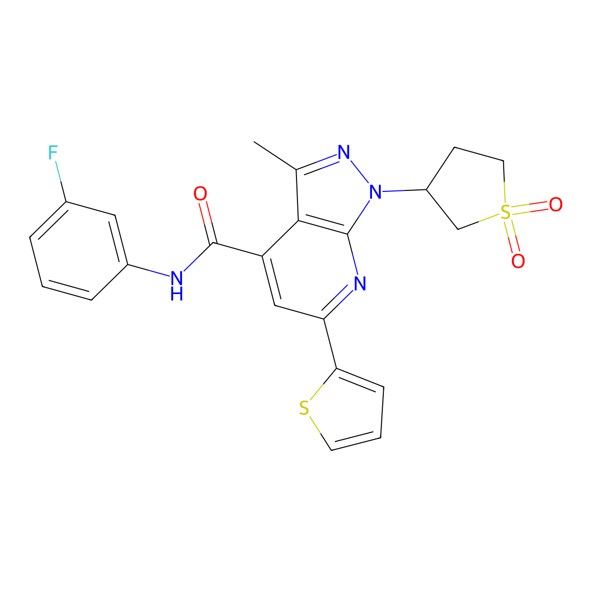 1-(1,1-dioxidotetrahydrothiophen-3-yl)-N-(3-fluorophenyl)-3-methyl-6-(thiophen-2-yl)-1H-pyrazolo[3,4-b]pyridine-4-carboxamide molecular structure, CAS 1105207-54-2