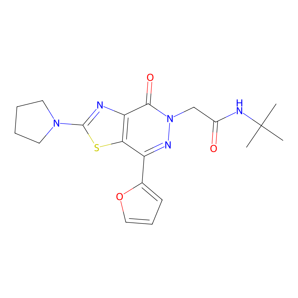 N-(tert-butyl)-2-(7-(furan-2-yl)-4-oxo-2-(pyrrolidin-1-yl)thiazolo[4,5-d]pyridazin-5(4H)-yl)acetamide molecular structure, CAS 1105207-55-3