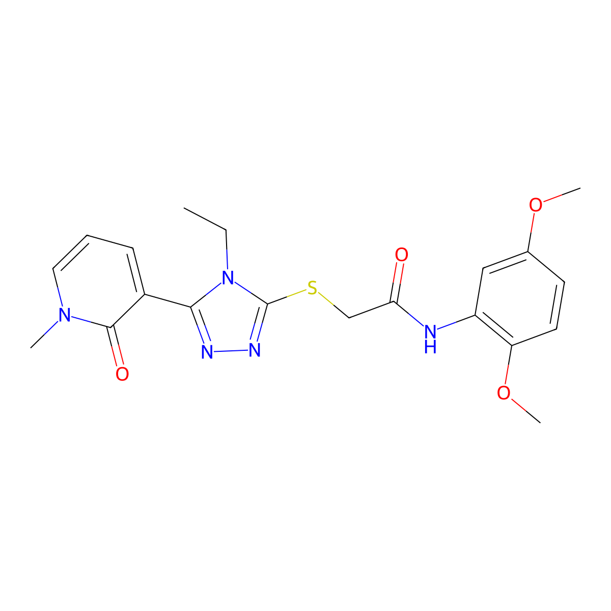 N-(2,5-dimethoxyphenyl)-2-((4-ethyl-5-(1-methyl-2-oxo-1,2-dihydropyridin-3-yl)-4H-1,2,4-triazol-3-yl)thio)acetamide molecular structure, CAS 1105207-57-5