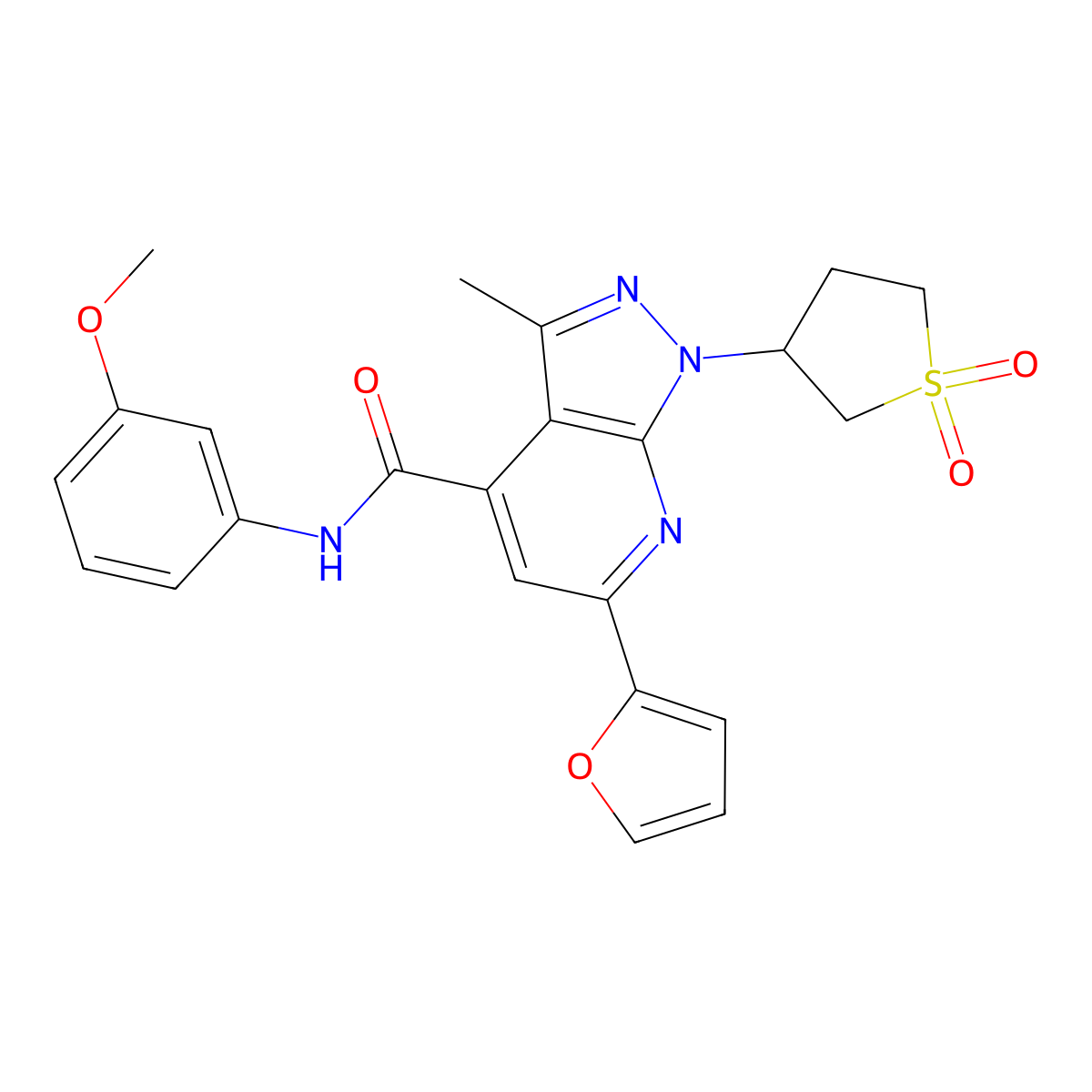 1-(1,1-dioxidotetrahydrothiophen-3-yl)-6-(furan-2-yl)-N-(3-methoxyphenyl)-3-methyl-1H-pyrazolo[3,4-b]pyridine-4-carboxamide molecular structure, CAS 1105207-72-4