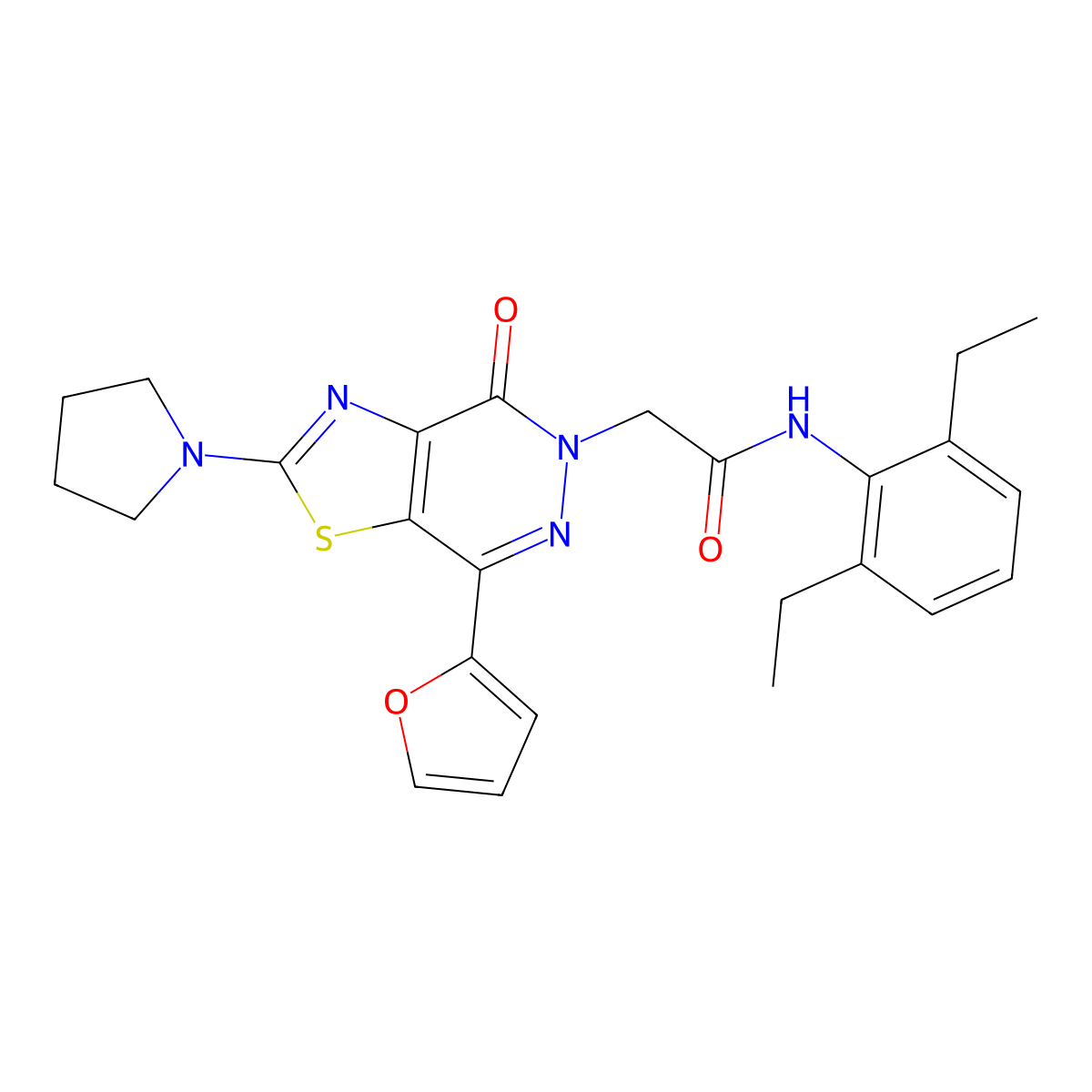 N-(2,6-diethylphenyl)-2-(7-(furan-2-yl)-4-oxo-2-(pyrrolidin-1-yl)thiazolo[4,5-d]pyridazin-5(4H)-yl)acetamide molecular structure, CAS 1105207-79-1