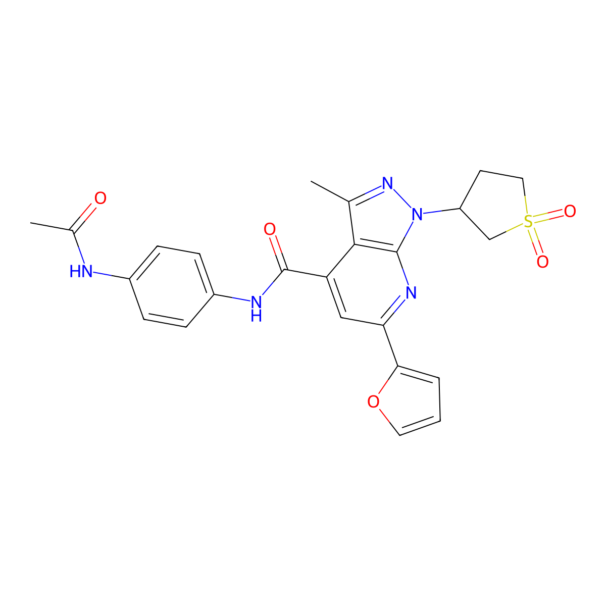 N-(4-acetamidophenyl)-1-(1,1-dioxidotetrahydrothiophen-3-yl)-6-(furan-2-yl)-3-methyl-1H-pyrazolo[3,4-b]pyridine-4-carboxamide molecular structure, CAS 1105207-84-8