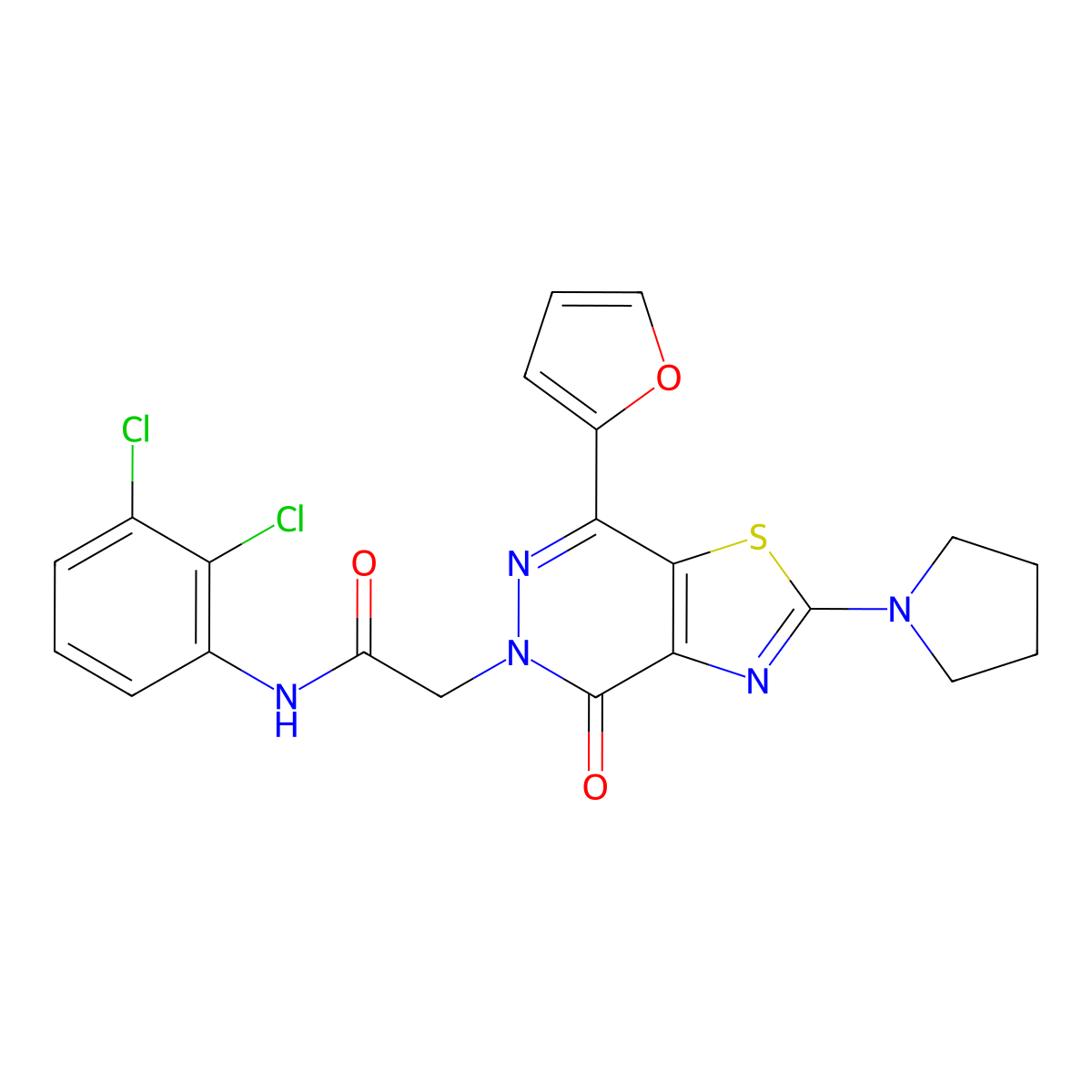 N-(2,3-dichlorophenyl)-2-(7-(furan-2-yl)-4-oxo-2-(pyrrolidin-1-yl)thiazolo[4,5-d]pyridazin-5(4H)-yl)acetamide molecular structure, CAS 1105207-85-9