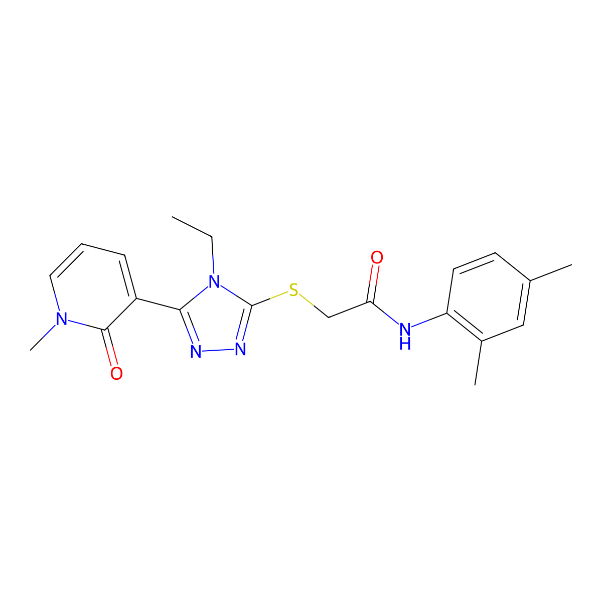 N-(2,4-dimethylphenyl)-2-{[4-ethyl-5-(1-methyl-2-oxo-1,2-dihydropyridin-3-yl)-4H-1,2,4-triazol-3-yl]sulfanyl}acetamide molecular structure, CAS 1105207-87-1