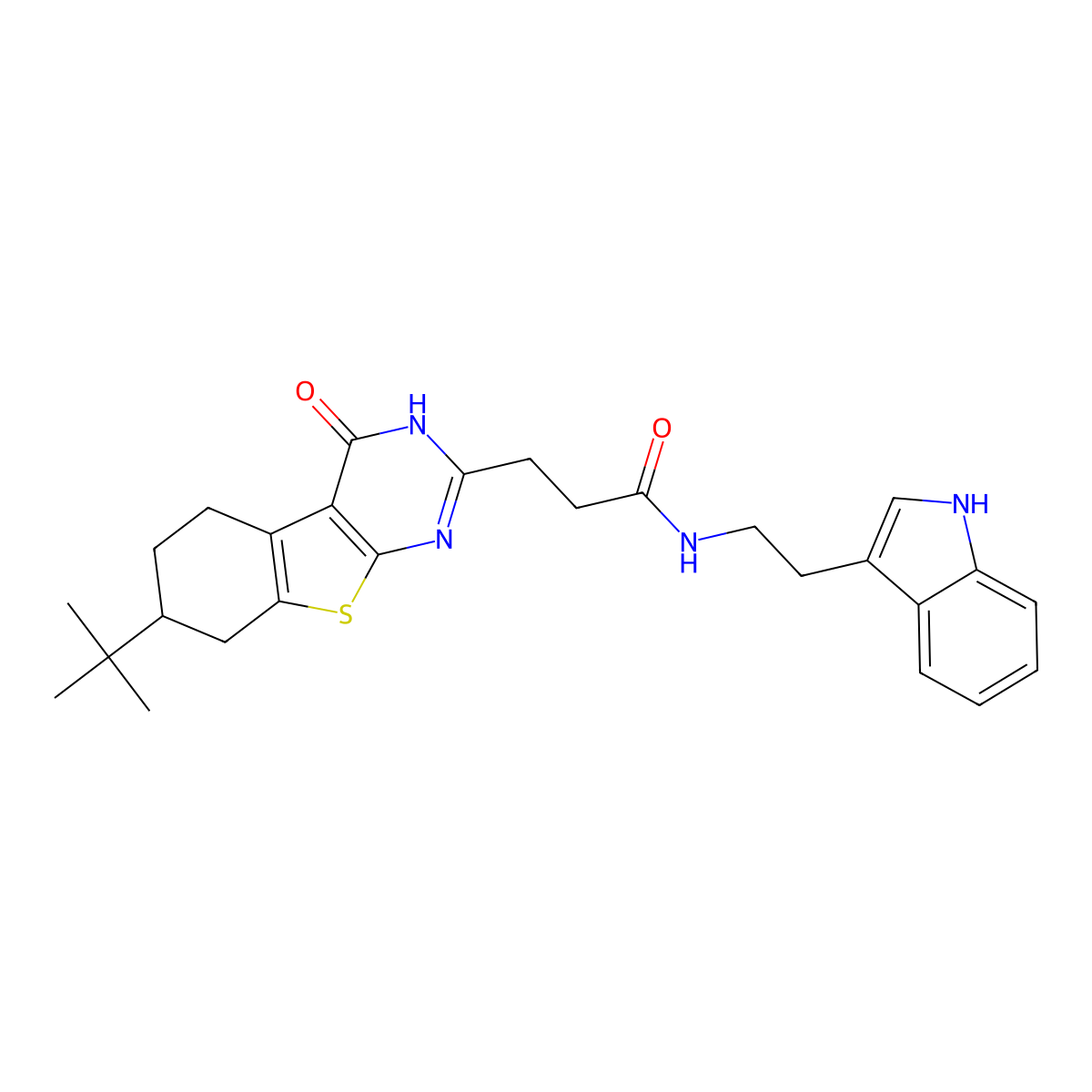 3-(7-tert-butyl-4-oxo-3,4,5,6,7,8-hexahydro[1]benzothieno[2,3-d]pyrimidin-2-yl)-N-[2-(1H-indol-3-yl)ethyl]propanamide molecular structure, CAS 1105207-88-2