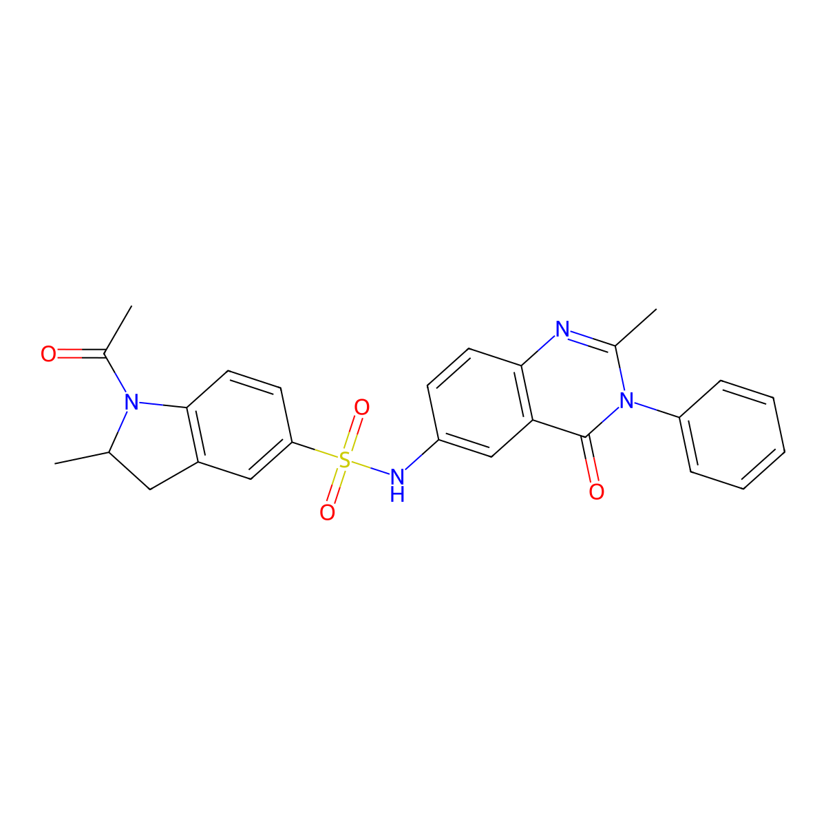 1-acetyl-2-methyl-N-(2-methyl-4-oxo-3-phenyl-3,4-dihydroquinazolin-6-yl)indoline-5-sulfonamide molecular structure, CAS 1105207-89-3