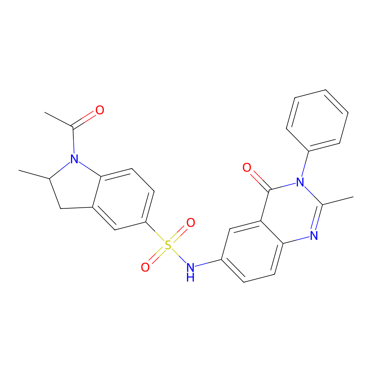 1-acetyl-2-methyl-N-(2-methyl-4-oxo-3-phenyl-3,4-dihydroquinazolin-6-yl)indoline-5-sulfonamide molecular structure, CAS 1105207-89-3