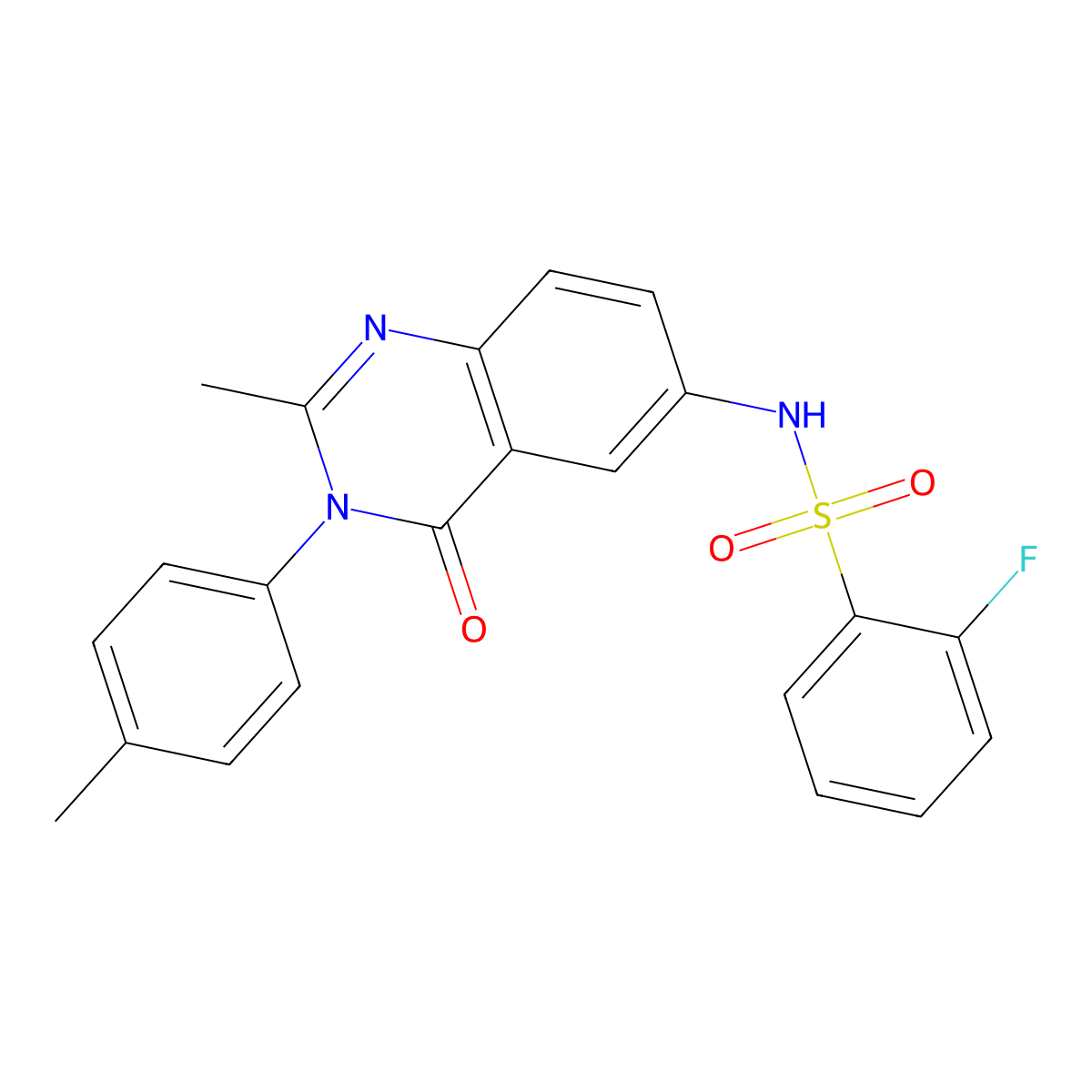2-fluoro-N-(2-methyl-4-oxo-3-(p-tolyl)-3,4-dihydroquinazolin-6-yl)benzenesulfonamide molecular structure, CAS 1105207-95-1