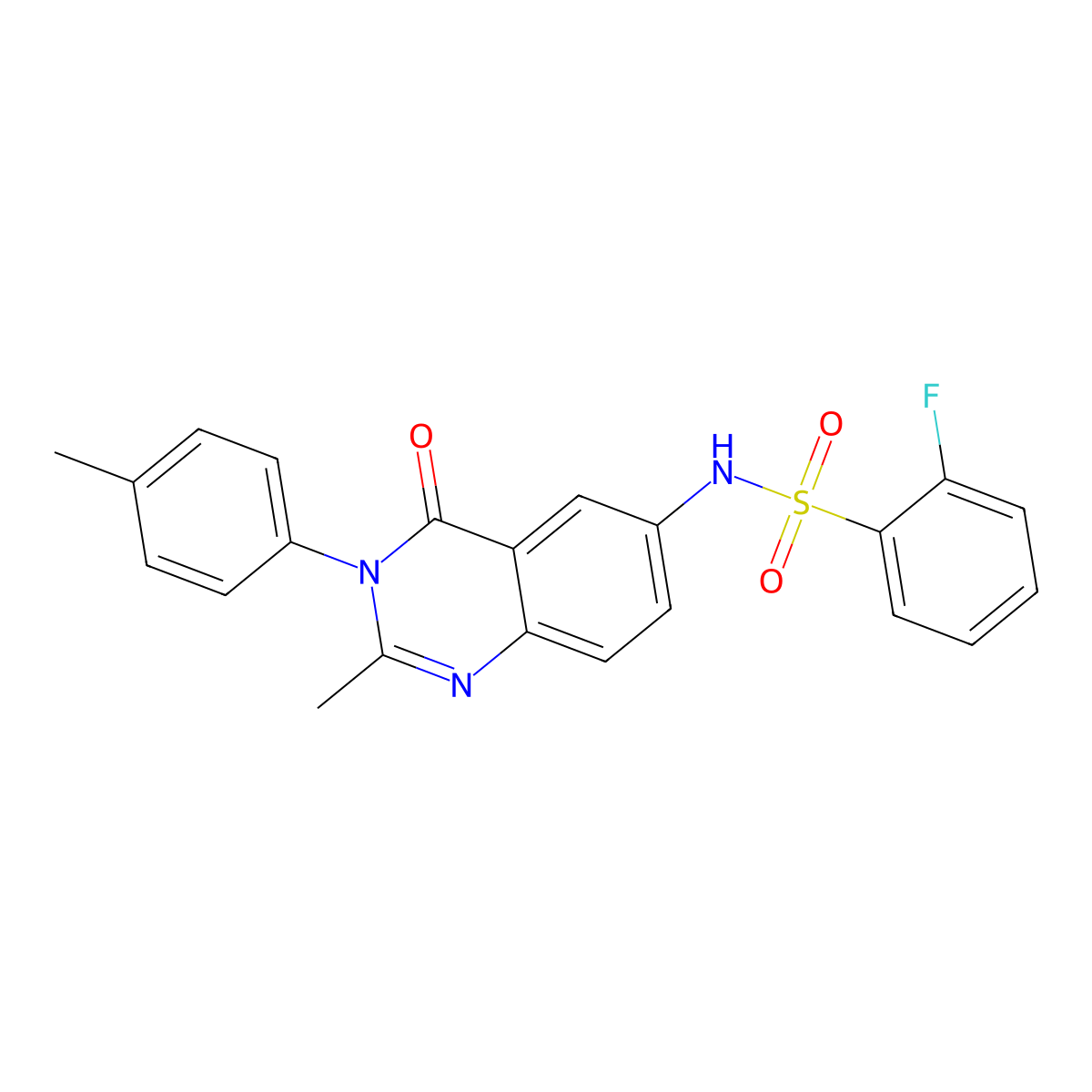 2-fluoro-N-(2-methyl-4-oxo-3-(p-tolyl)-3,4-dihydroquinazolin-6-yl)benzenesulfonamide molecular structure, CAS 1105207-95-1