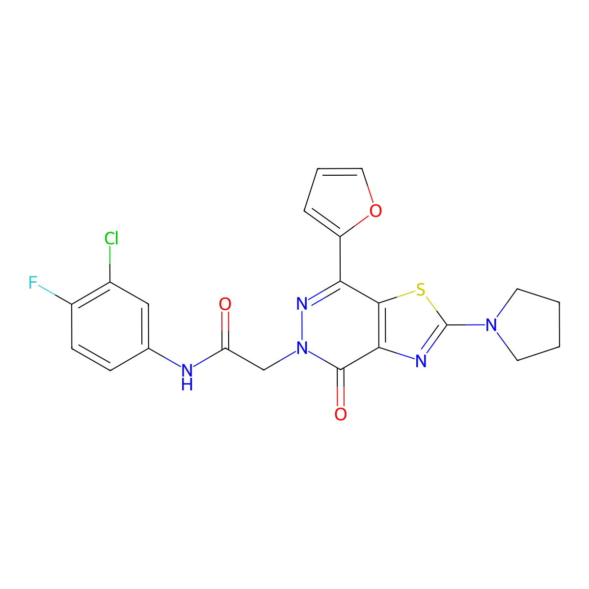 N-(3-chloro-4-fluorophenyl)-2-(7-(furan-2-yl)-4-oxo-2-(pyrrolidin-1-yl)thiazolo[4,5-d]pyridazin-5(4H)-yl)acetamide molecular structure, CAS 1105207-97-3