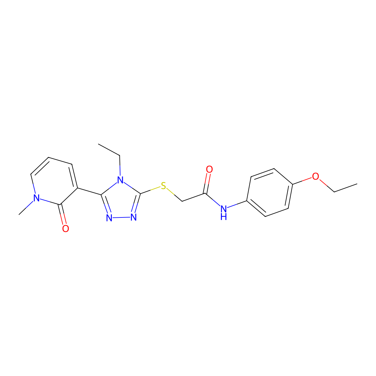 N-(4-ethoxyphenyl)-2-((4-ethyl-5-(1-methyl-2-oxo-1,2-dihydropyridin-3-yl)-4H-1,2,4-triazol-3-yl)thio)acetamide molecular structure, CAS 1105207-99-5