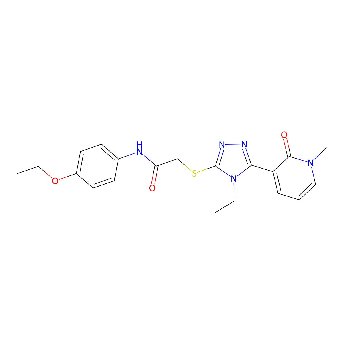 N-(4-ethoxyphenyl)-2-((4-ethyl-5-(1-methyl-2-oxo-1,2-dihydropyridin-3-yl)-4H-1,2,4-triazol-3-yl)thio)acetamide molecular structure, CAS 1105207-99-5