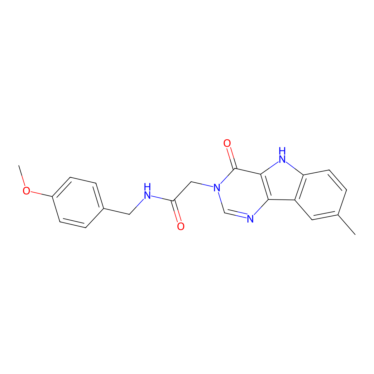 N-(4-methoxybenzyl)-2-(8-methyl-4-oxo-4,5-dihydro-3H-pyrimido[5,4-b]indol-3-yl)acetamide molecular structure, CAS 1105208-00-1