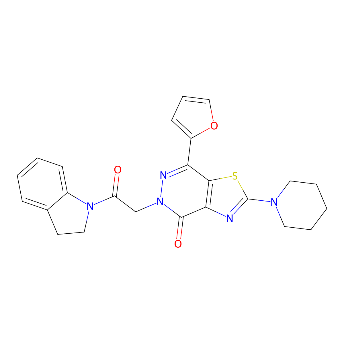 7-(furan-2-yl)-5-(2-(indolin-1-yl)-2-oxoethyl)-2-(piperidin-1-yl)thiazolo[4,5-d]pyridazin-4(5H)-one molecular structure, CAS 1105208-03-4