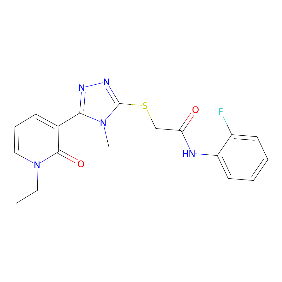 2-((5-(1-ethyl-2-oxo-1,2-dihydropyridin-3-yl)-4-methyl-4H-1,2,4-triazol-3-yl)thio)-N-(2-fluorophenyl)acetamide molecular structure, CAS 1105208-05-6