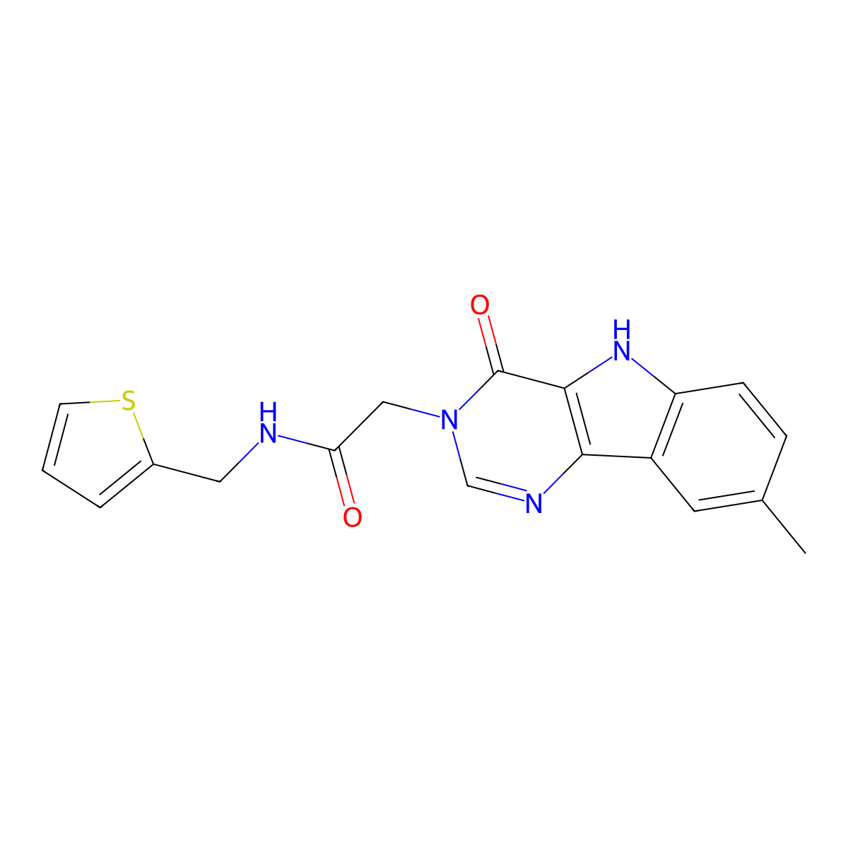 2-{8-methyl-4-oxo-3H,4H,5H-pyrimido[5,4-b]indol-3-yl}-N-[(thiophen-2-yl)methyl]acetamide molecular structure, CAS 1105208-07-8