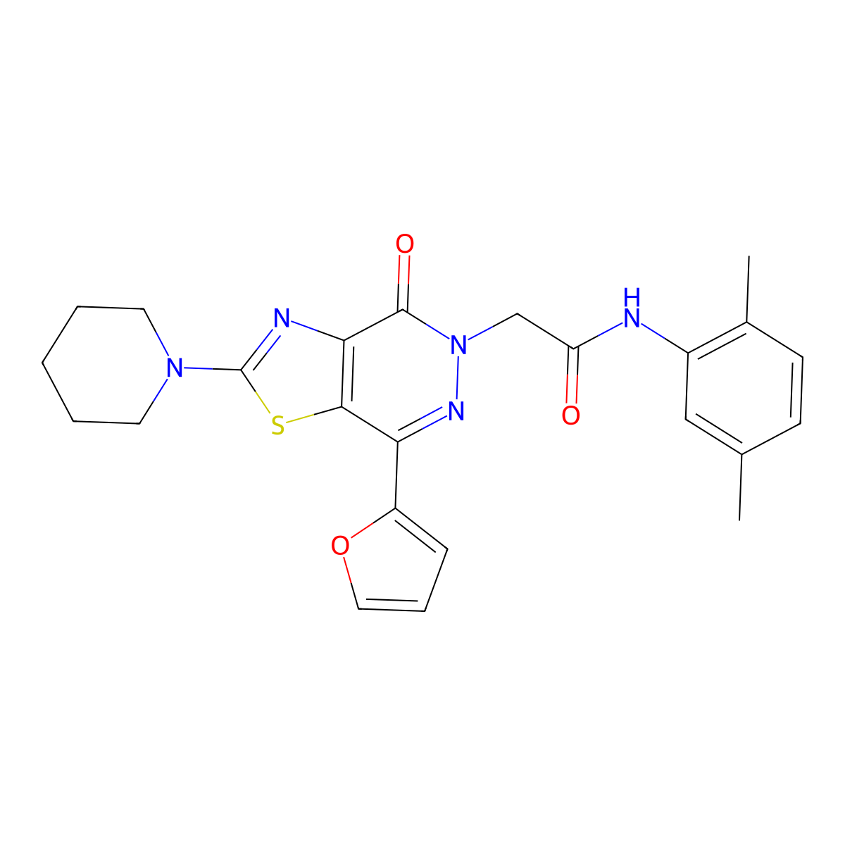 N-(2,5-dimethylphenyl)-2-(7-(furan-2-yl)-4-oxo-2-(piperidin-1-yl)thiazolo[4,5-d]pyridazin-5(4H)-yl)acetamide molecular structure, CAS 1105208-10-3