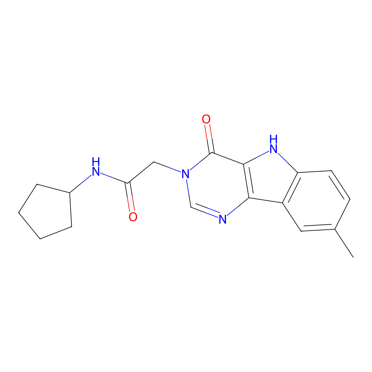 N-cyclopentyl-2-(8-methyl-4-oxo-4,5-dihydro-3H-pyrimido[5,4-b]indol-3-yl)acetamide molecular structure, CAS 1105208-14-7