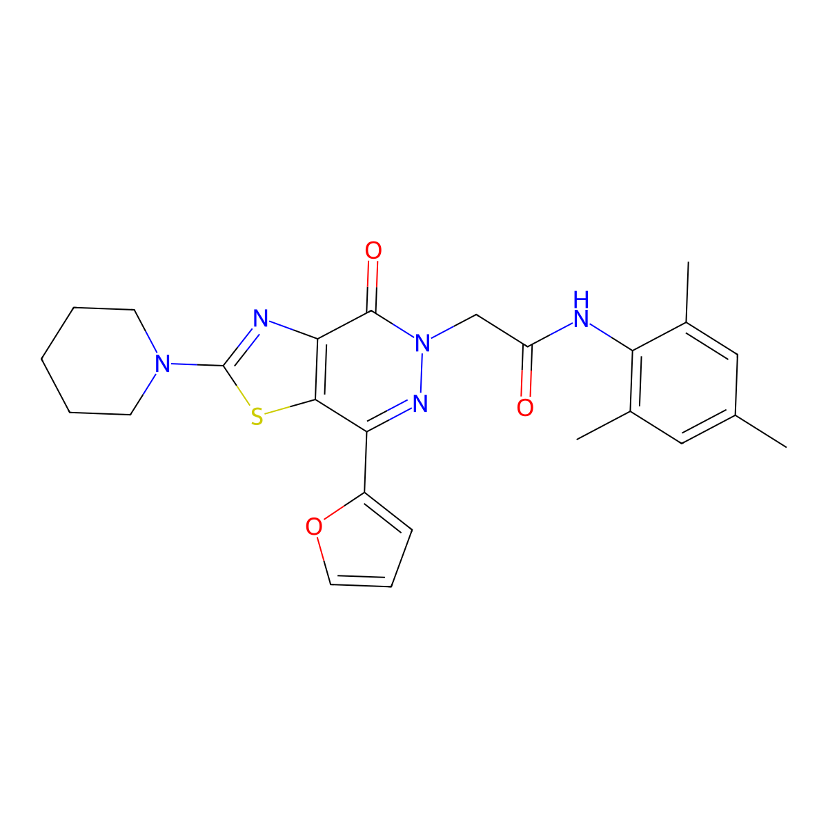 2-(7-(furan-2-yl)-4-oxo-2-(piperidin-1-yl)thiazolo[4,5-d]pyridazin-5(4H)-yl)-N-mesitylacetamide molecular structure, CAS 1105208-17-0