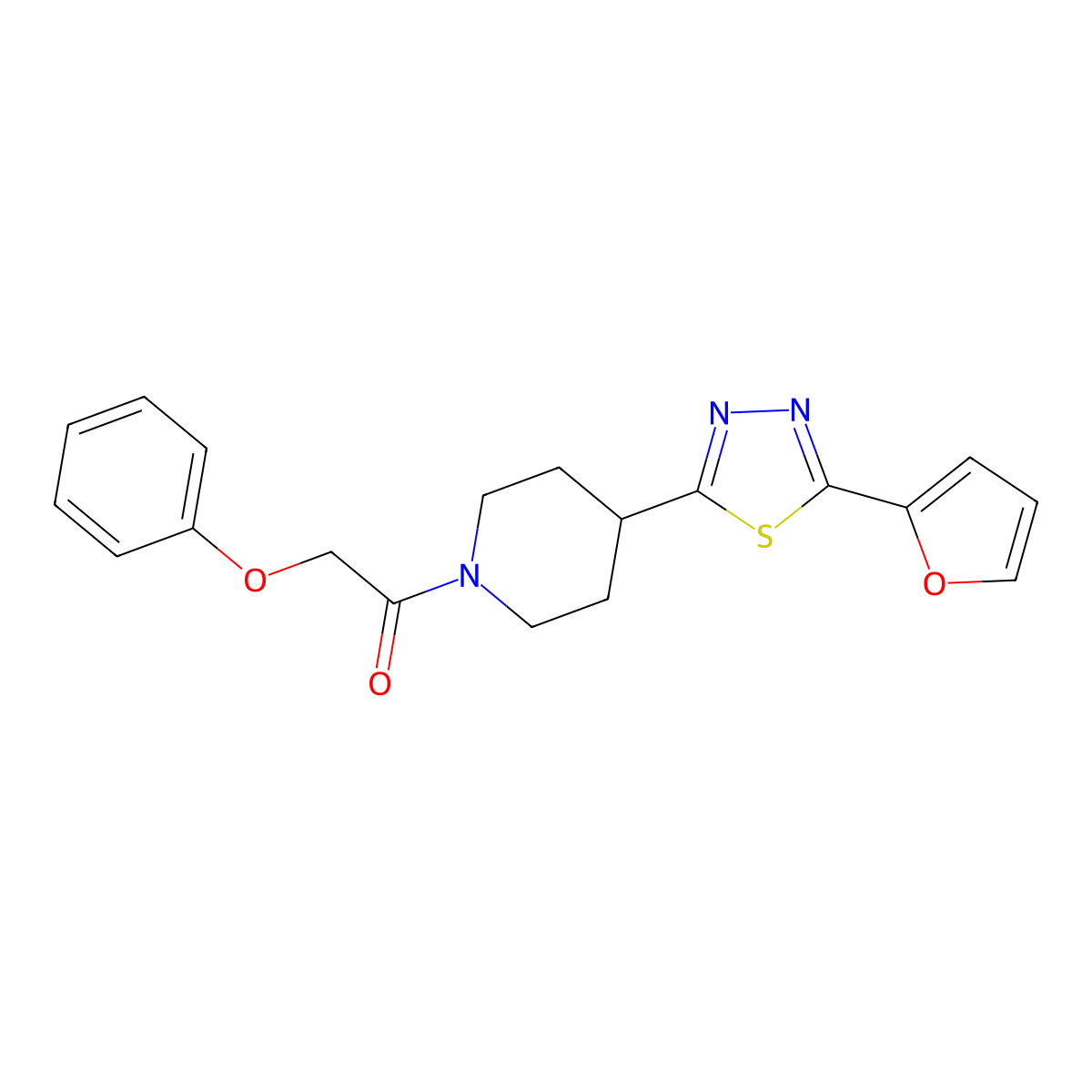 1-(4-(5-(Furan-2-yl)-1,3,4-thiadiazol-2-yl)piperidin-1-yl)-2-phenoxyethanone molecular structure, CAS 1105208-20-5