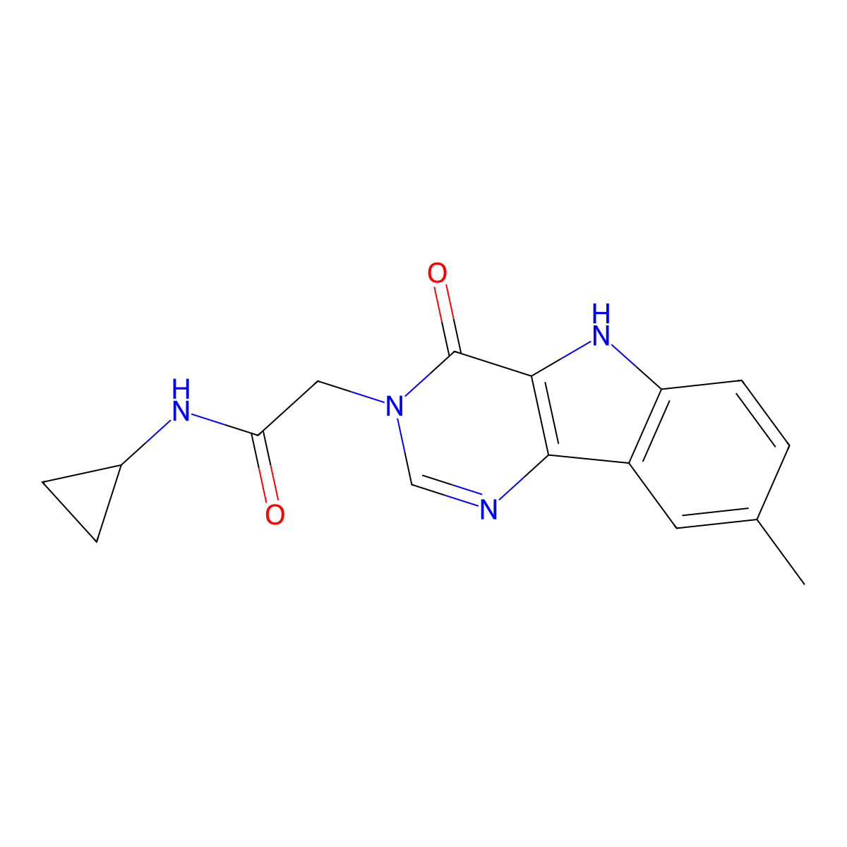 N-cyclopropyl-2-(8-methyl-4-oxo-4,5-dihydro-3H-pyrimido[5,4-b]indol-3-yl)acetamide molecular structure, CAS 1105208-21-6