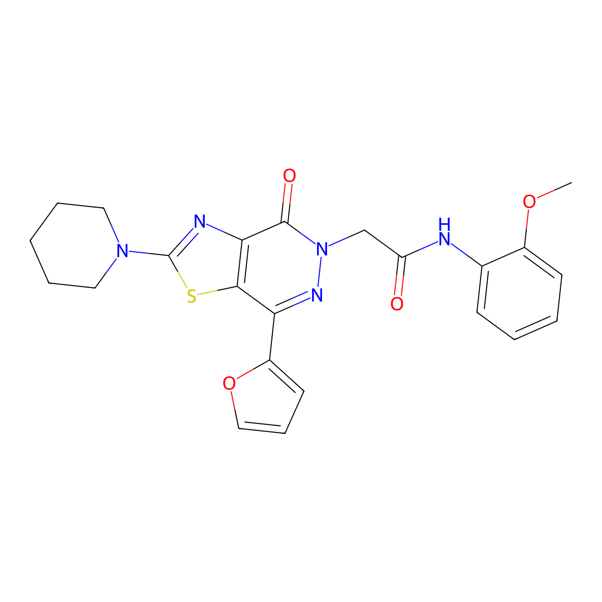 2-(7-(furan-2-yl)-4-oxo-2-(piperidin-1-yl)thiazolo[4,5-d]pyridazin-5(4H)-yl)-N-(2-methoxyphenyl)acetamide molecular structure, CAS 1105208-24-9