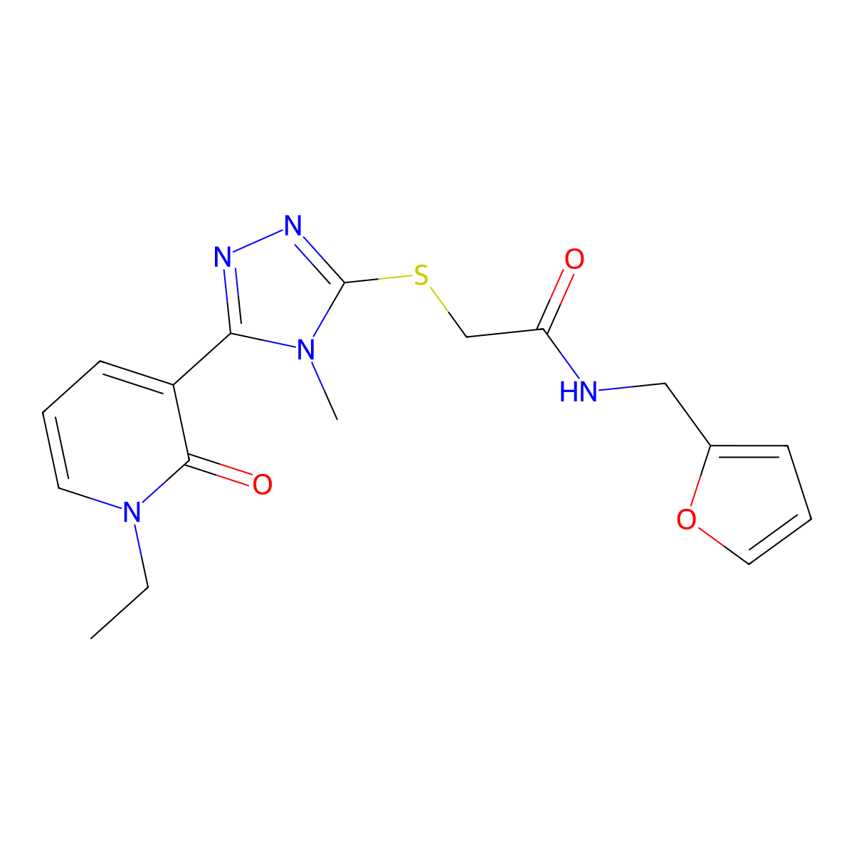 2-((5-(1-ethyl-2-oxo-1,2-dihydropyridin-3-yl)-4-methyl-4H-1,2,4-triazol-3-yl)thio)-N-(furan-2-ylmethyl)acetamide molecular structure, CAS 1105208-26-1