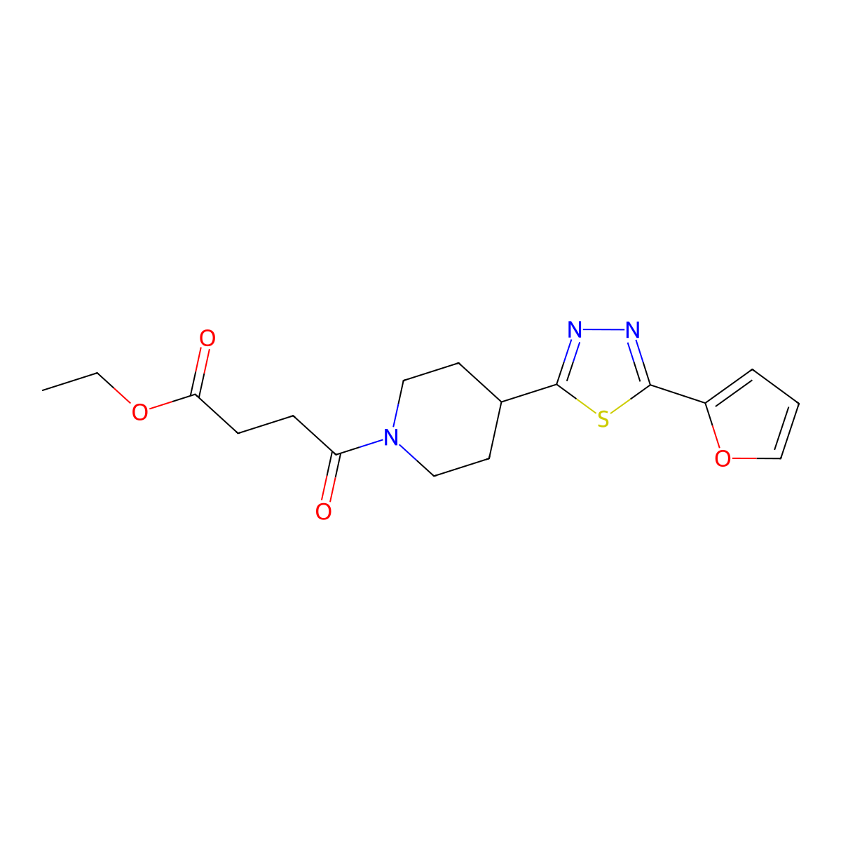Ethyl 4-(4-(5-(furan-2-yl)-1,3,4-thiadiazol-2-yl)piperidin-1-yl)-4-oxobutanoate molecular structure, CAS 1105208-27-2