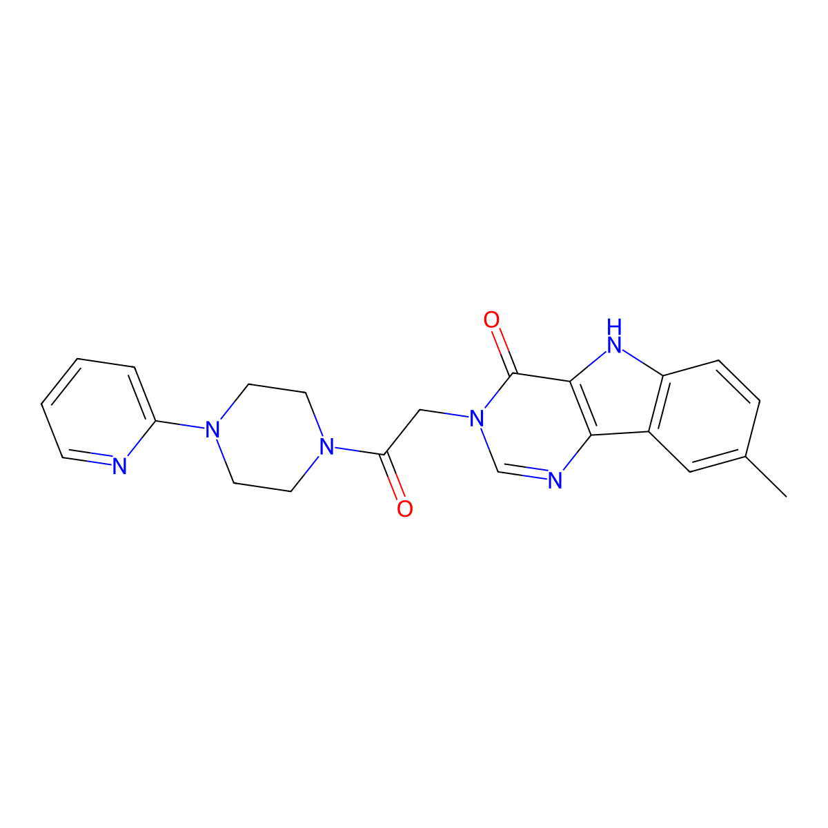 8-methyl-3-(2-oxo-2-(4-(pyridin-2-yl)piperazin-1-yl)ethyl)-3H-pyrimido[5,4-b]indol-4(5H)-one molecular structure, CAS 1105208-28-3