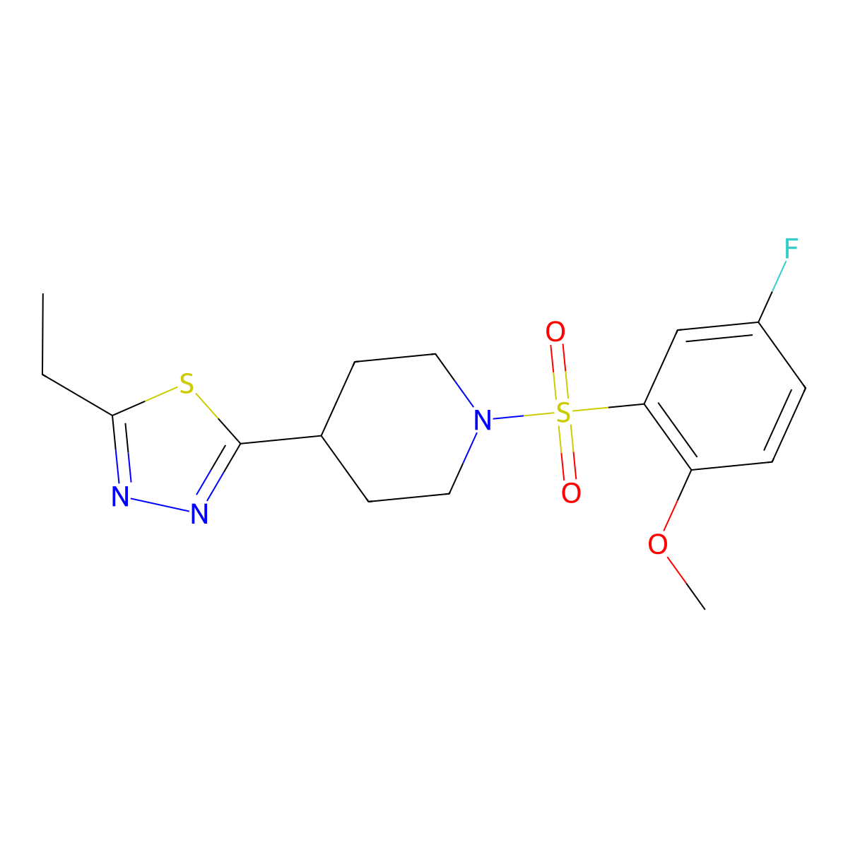 2-Ethyl-5-(1-((5-fluoro-2-methoxyphenyl)sulfonyl)piperidin-4-yl)-1,3,4-thiadiazole molecular structure, CAS 1105208-34-1