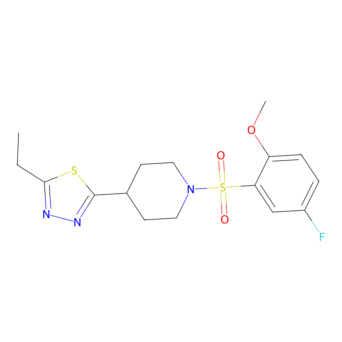 2-Ethyl-5-(1-((5-fluoro-2-methoxyphenyl)sulfonyl)piperidin-4-yl)-1,3,4-thiadiazole molecular structure, CAS 1105208-34-1