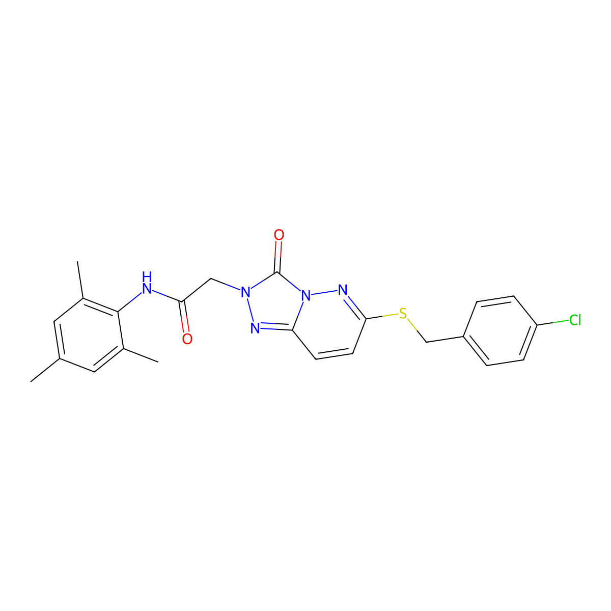 2-(6-((4-chlorobenzyl)thio)-3-oxo-[1,2,4]triazolo[4,3-b]pyridazin-2(3H)-yl)-N-mesitylacetamide molecular structure, CAS 1105208-35-2