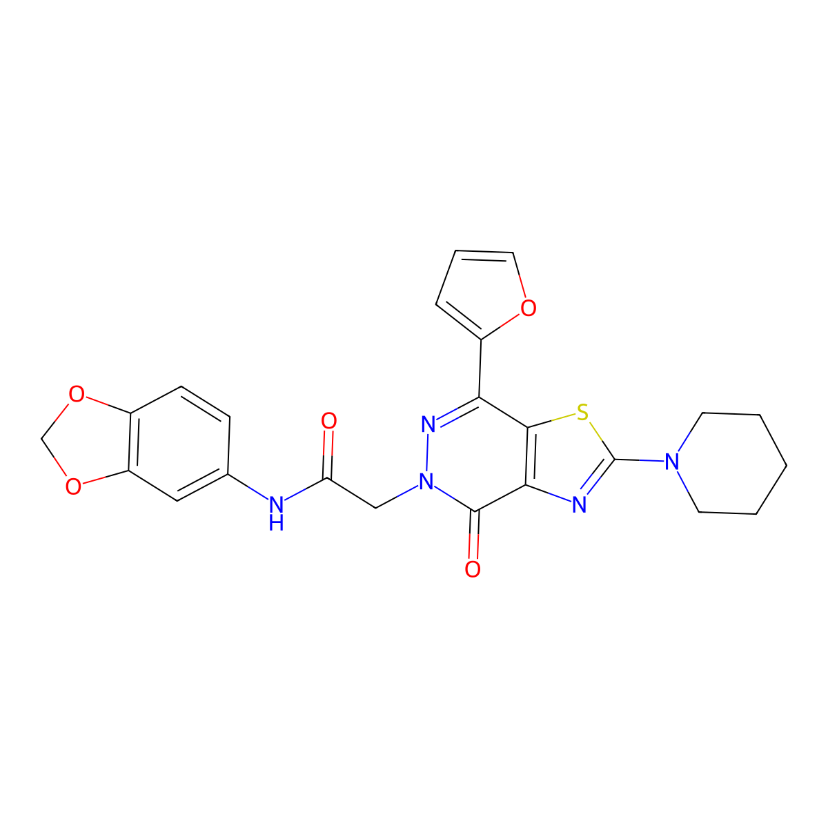 N-(benzo[d][1,3]dioxol-5-yl)-2-(7-(furan-2-yl)-4-oxo-2-(piperidin-1-yl)thiazolo[4,5-d]pyridazin-5(4H)-yl)acetamide molecular structure, CAS 1105208-38-5