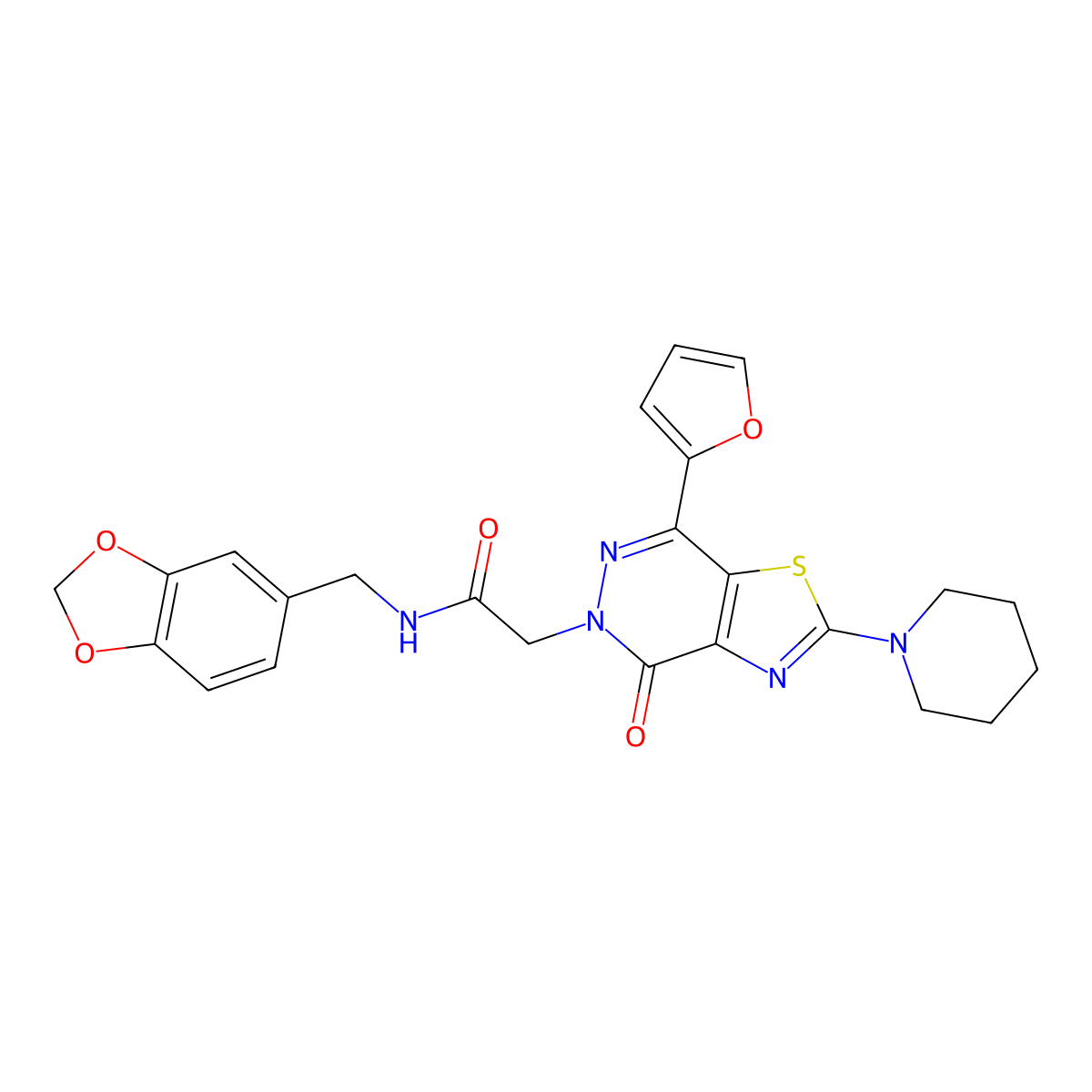 N-(benzo[d][1,3]dioxol-5-ylmethyl)-2-(7-(furan-2-yl)-4-oxo-2-(piperidin-1-yl)thiazolo[4,5-d]pyridazin-5(4H)-yl)acetamide molecular structure, CAS 1105208-45-4