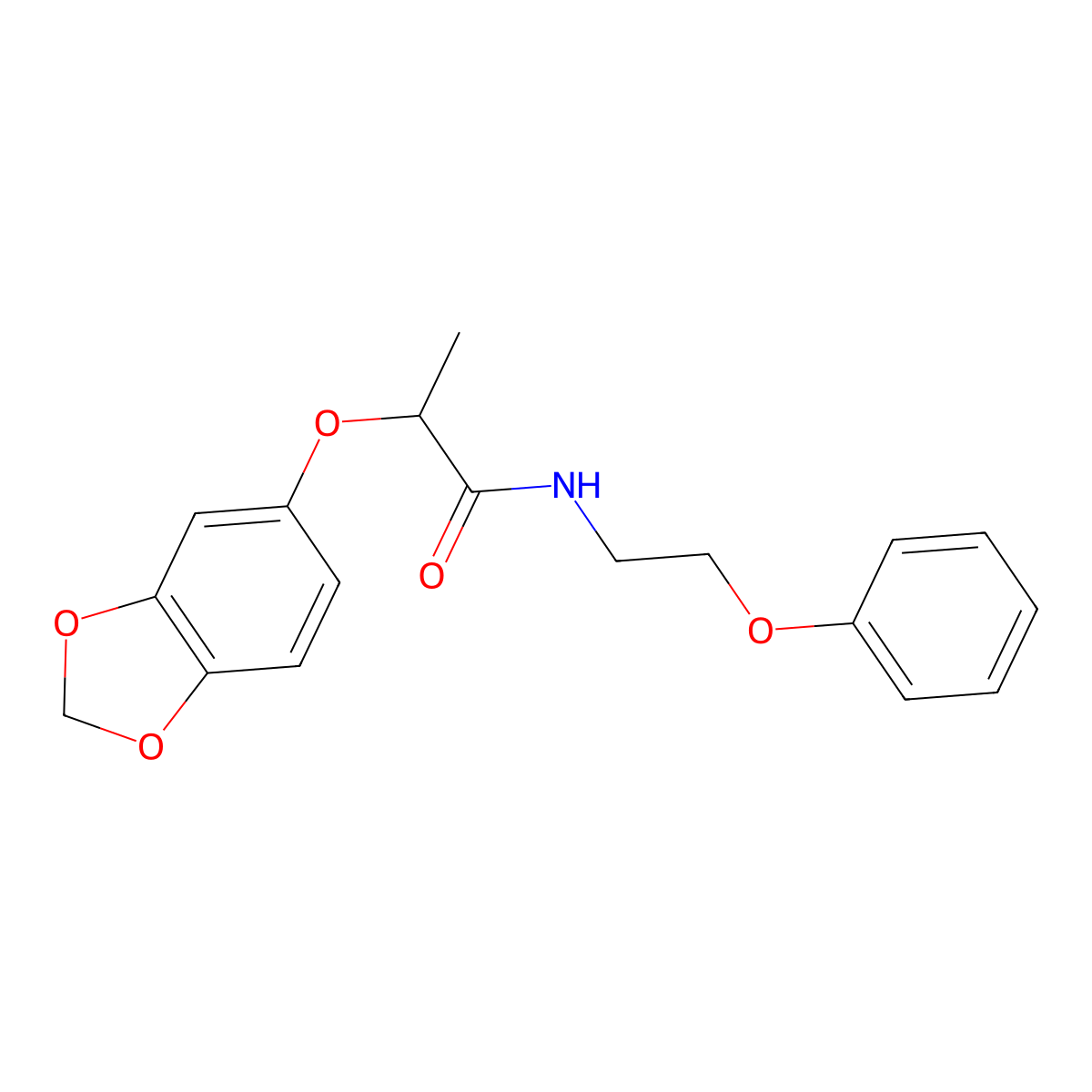 2-(benzo[d][1,3]dioxol-5-yloxy)-N-(2-phenoxyethyl)propanamide molecular structure, CAS 1105208-46-5