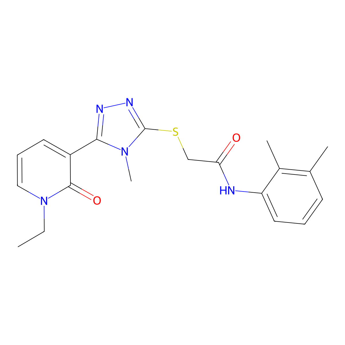 N-(2,3-dimethylphenyl)-2-((5-(1-ethyl-2-oxo-1,2-dihydropyridin-3-yl)-4-methyl-4H-1,2,4-triazol-3-yl)thio)acetamide molecular structure, CAS 1105208-47-6