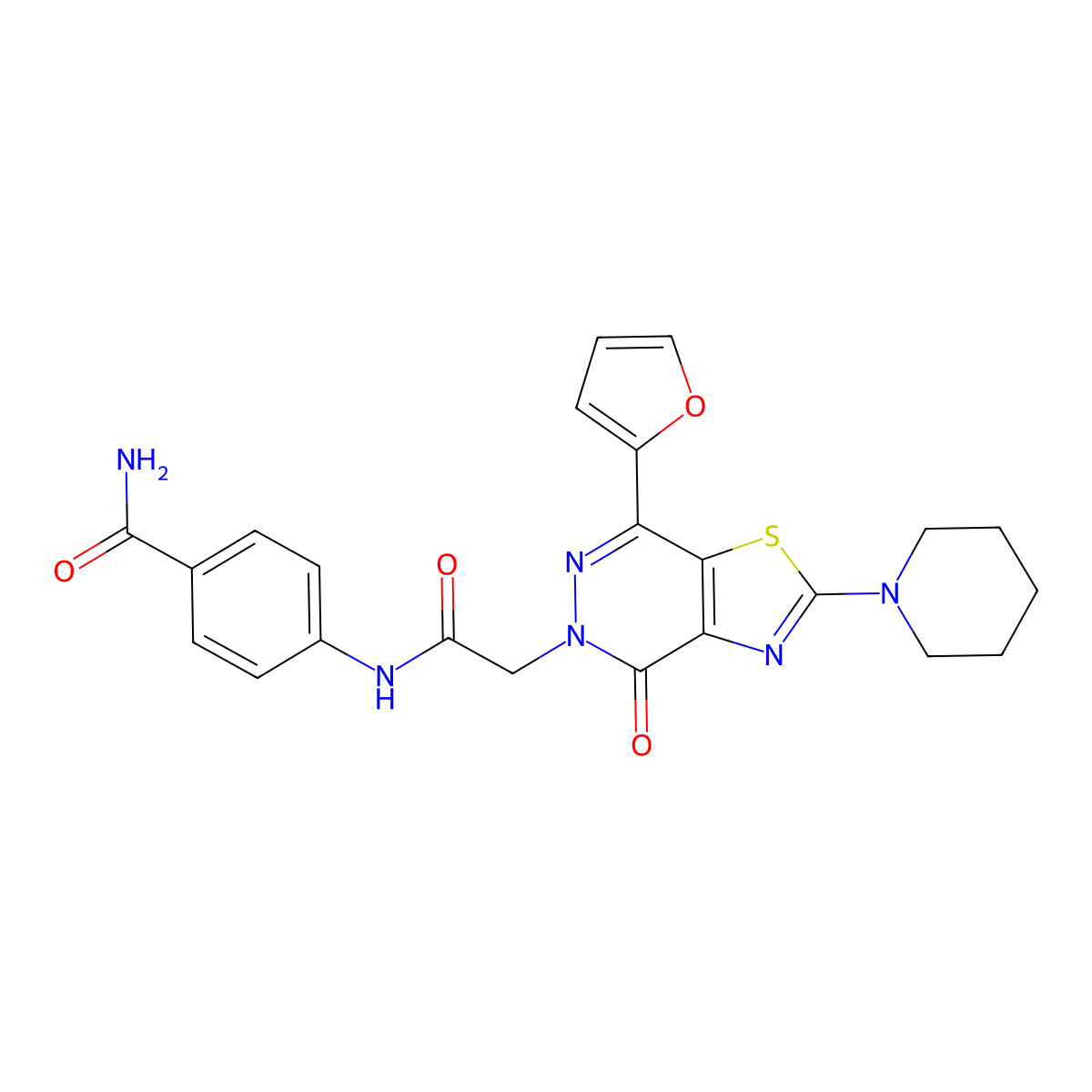 4-(2-(7-(furan-2-yl)-4-oxo-2-(piperidin-1-yl)thiazolo[4,5-d]pyridazin-5(4H)-yl)acetamido)benzamide molecular structure, CAS 1105208-53-4