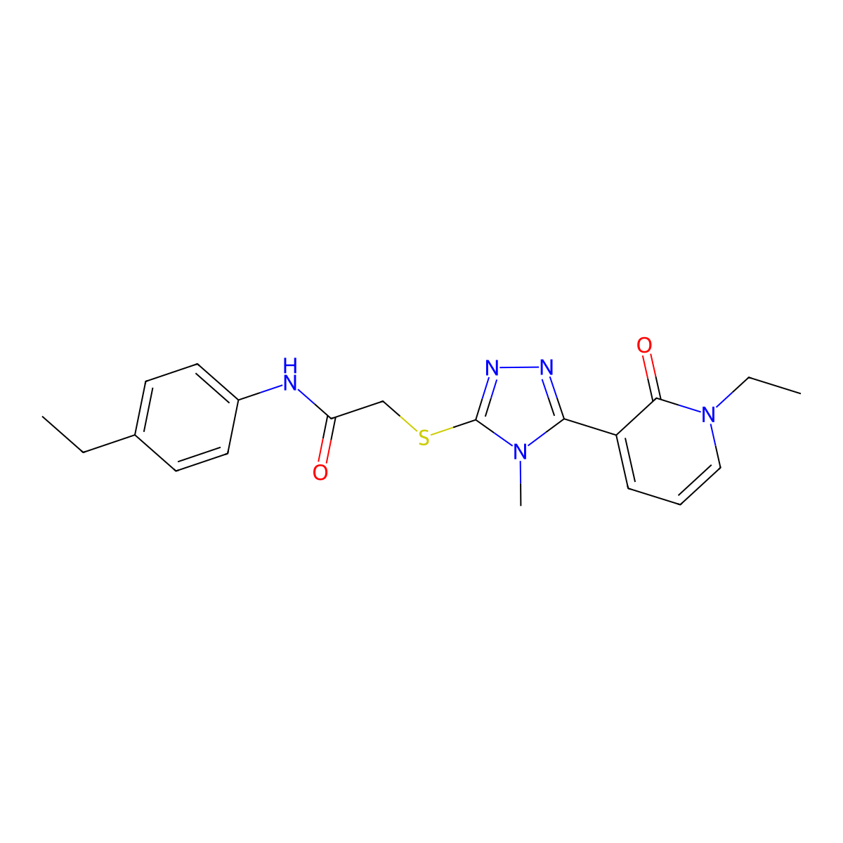 2-((5-(1-ethyl-2-oxo-1,2-dihydropyridin-3-yl)-4-methyl-4H-1,2,4-triazol-3-yl)thio)-N-(4-ethylphenyl)acetamide molecular structure, CAS 1105208-55-6