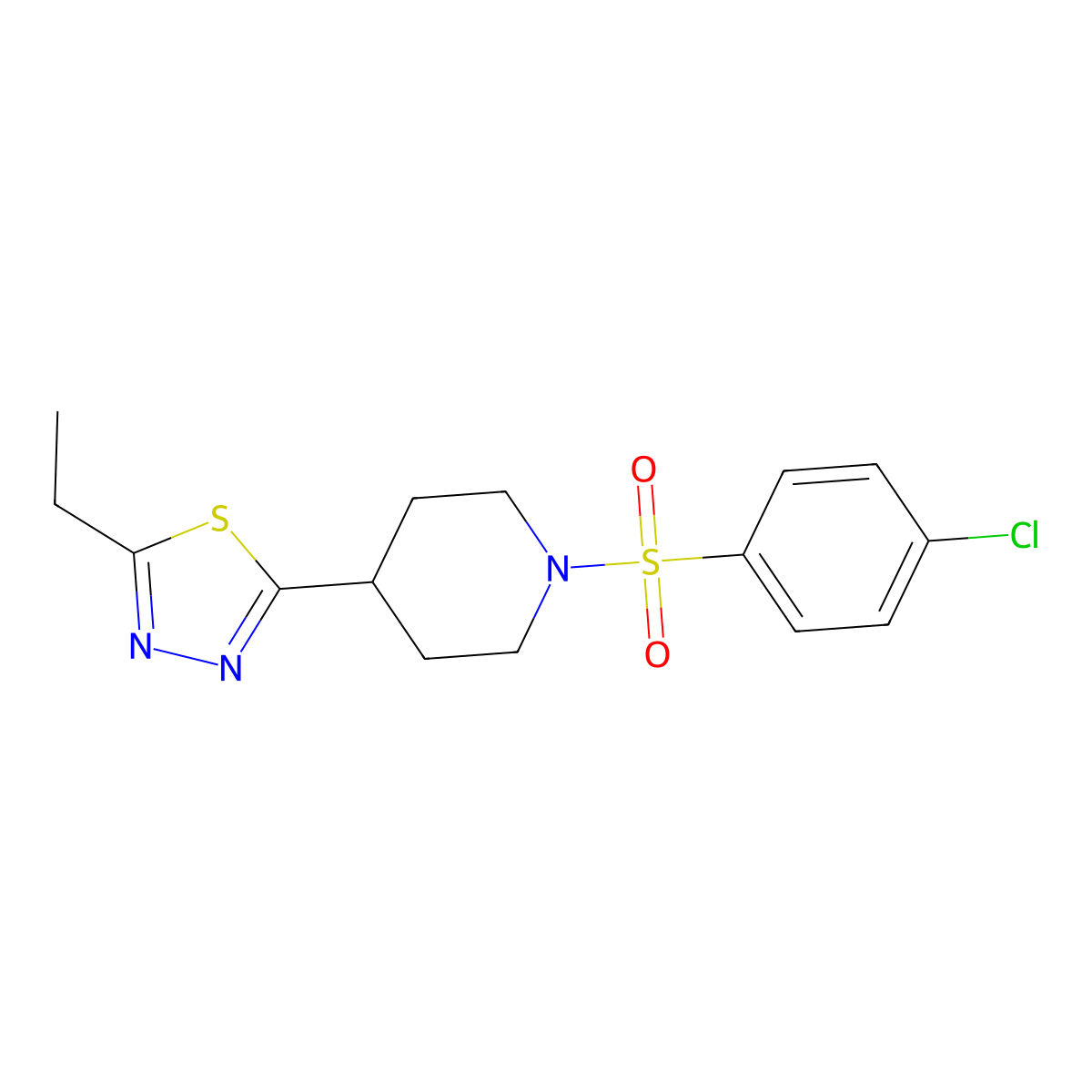 2-(1-((4-Chlorophenyl)sulfonyl)piperidin-4-yl)-5-ethyl-1,3,4-thiadiazole molecular structure, CAS 1105208-56-7