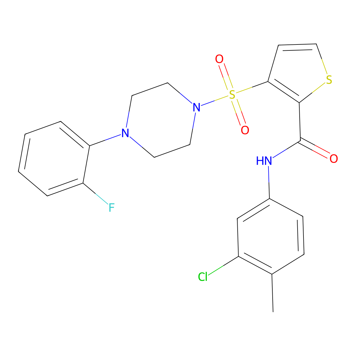 N-(3-chloro-4-methylphenyl)-3-{[4-(2-fluorophenyl)piperazin-1-yl]sulfonyl}thiophene-2-carboxamide molecular structure, CAS 1105208-57-8
