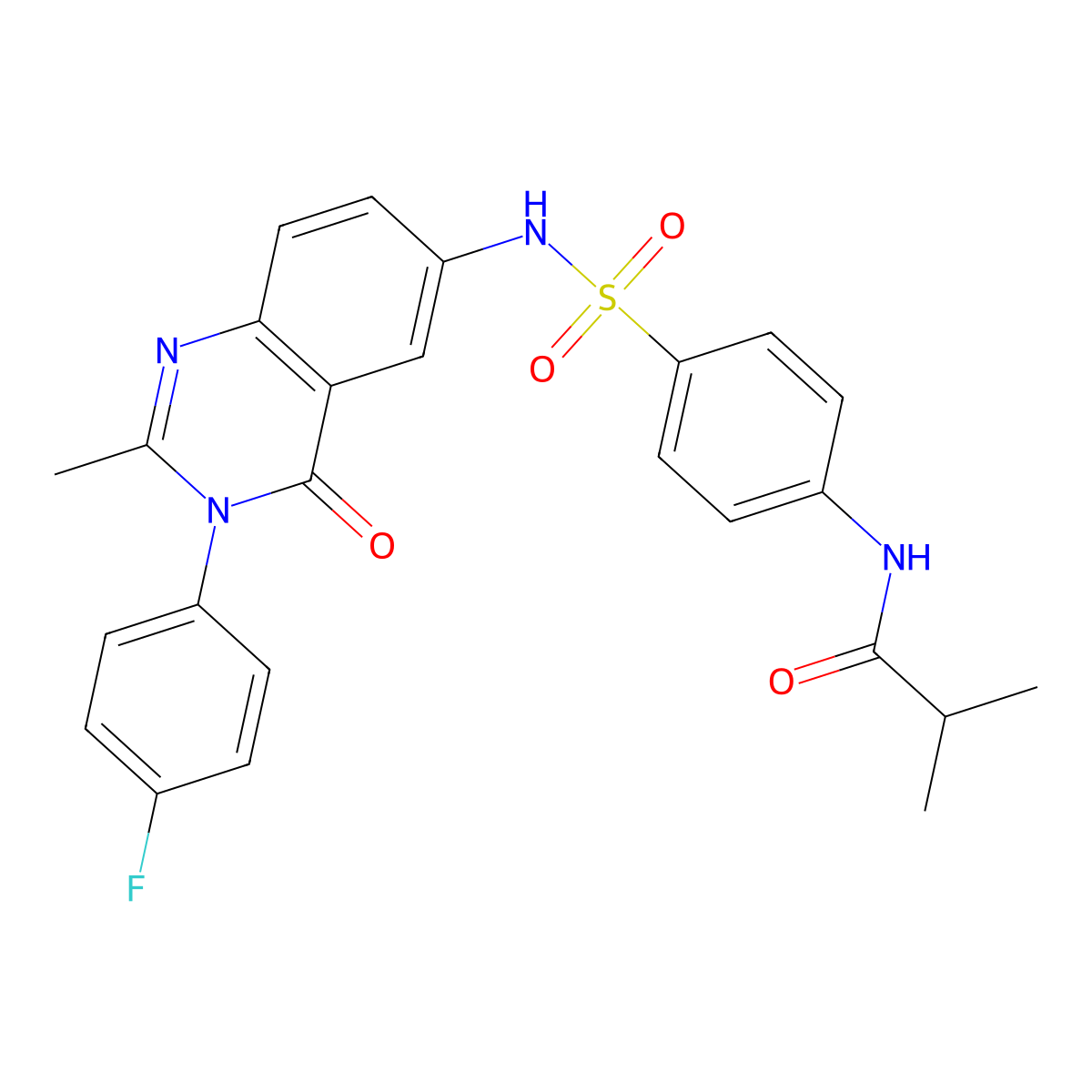 N-(4-(N-(3-(4-fluorophenyl)-2-methyl-4-oxo-3,4-dihydroquinazolin-6-yl)sulfamoyl)phenyl)isobutyramide molecular structure, CAS 1105208-58-9