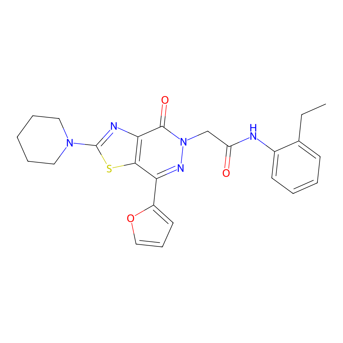 N-(2-ethylphenyl)-2-(7-(furan-2-yl)-4-oxo-2-(piperidin-1-yl)thiazolo[4,5-d]pyridazin-5(4H)-yl)acetamide molecular structure, CAS 1105208-61-4