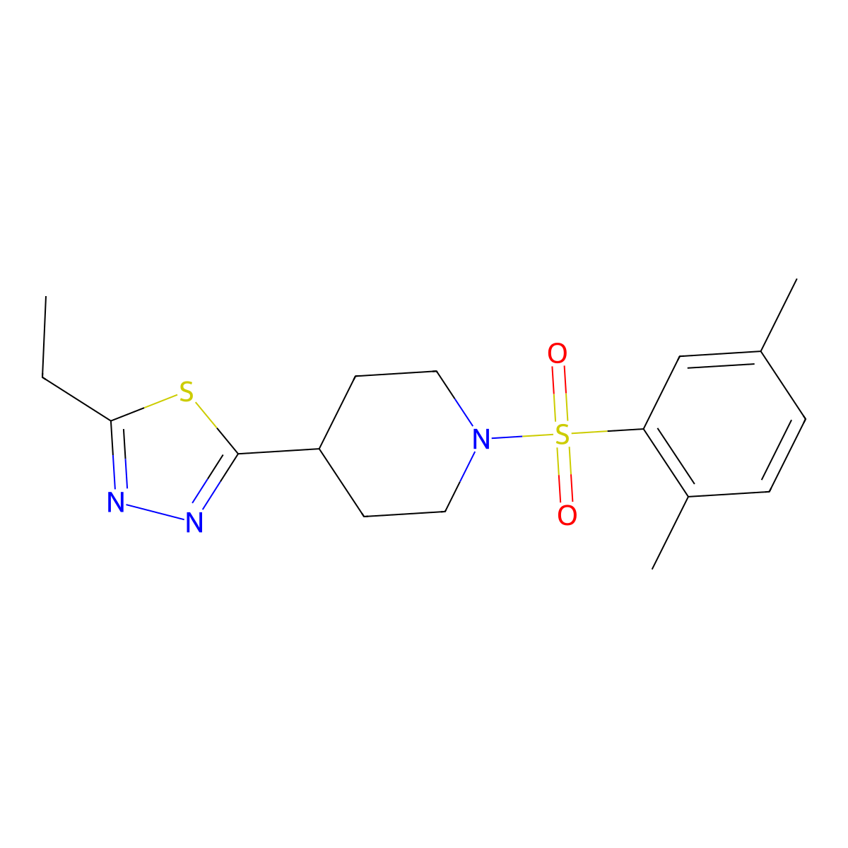 2-(1-((2,5-Dimethylphenyl)sulfonyl)piperidin-4-yl)-5-ethyl-1,3,4-thiadiazole molecular structure, CAS 1105208-64-7